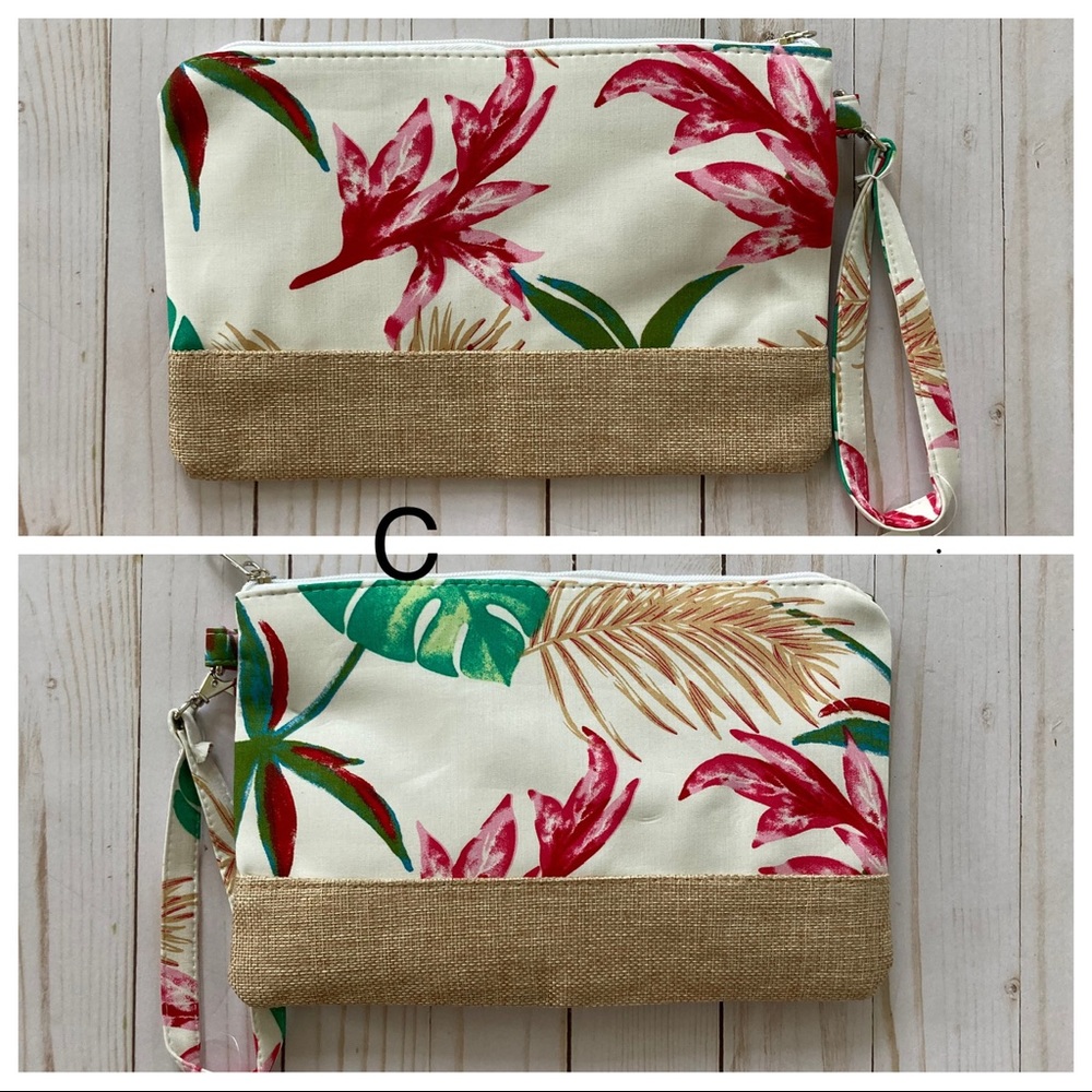 Monstera/Palm Leaf/Floral Print Wristlet/Cosmetic Bag - Picture 7 of 8